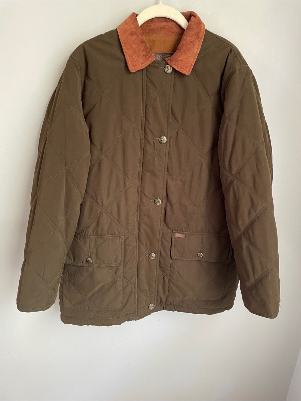 Ralph Lauren Women's Green Equestrian Quilted Coat w/Suede Collar Size Large